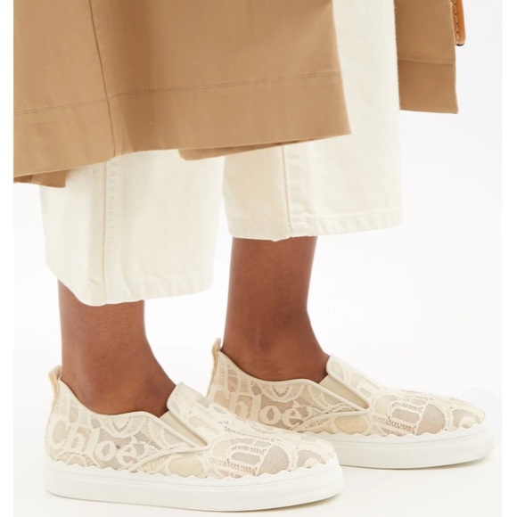 😊SOLD😊 Chloe Lauren beige Lace-covered Leather Trainers In size 41 - Picture 13 of 13